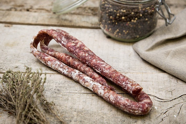 Thin plain dry sausage - without added nitrite salt